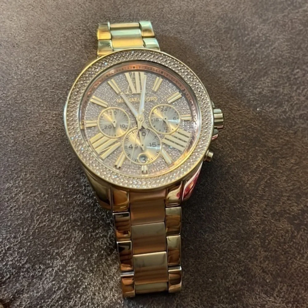 Michael Kors MK-6453 Wren crystal pave dial chronograph watch gold